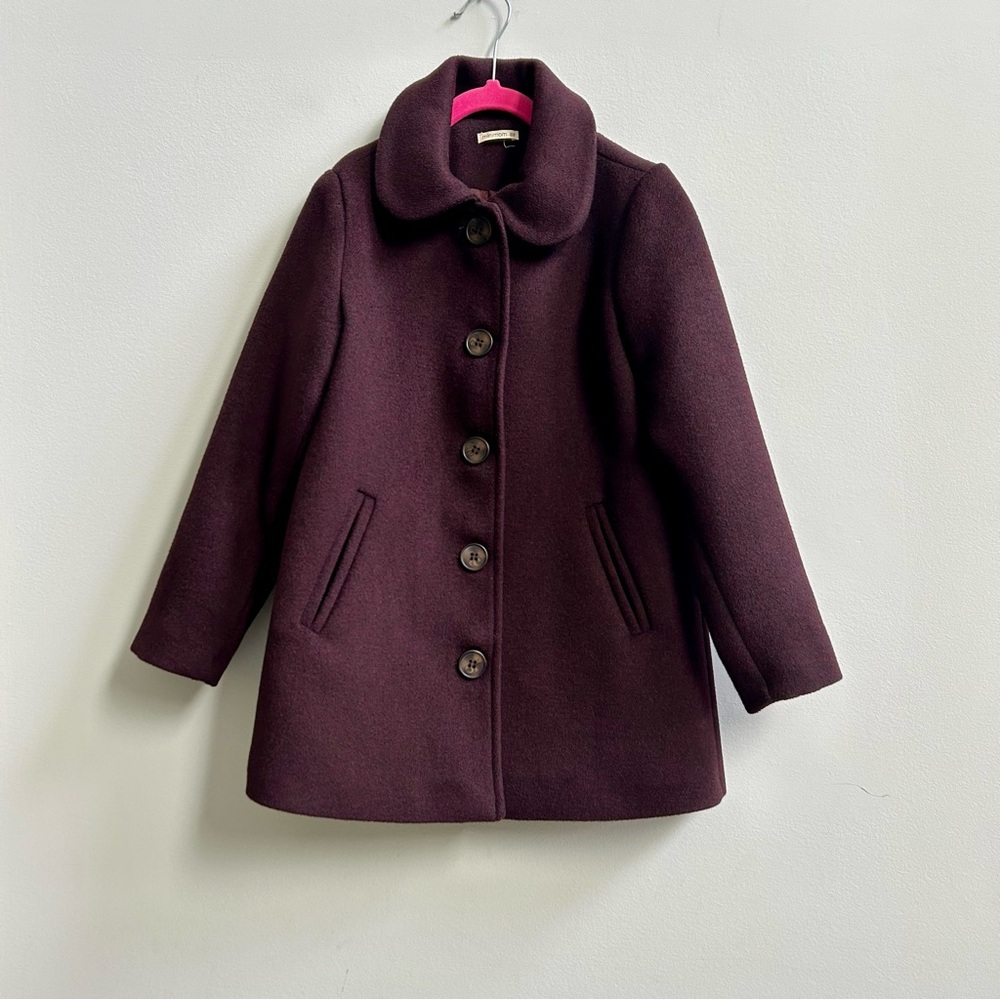 Minimom Burgundy Wool Blend Girls Winter Coat, Size 8